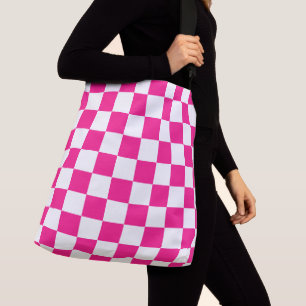 Gekreuzte Quadrate mit weißem, rosa Retro Tragetaschen Mit Langen Trägern