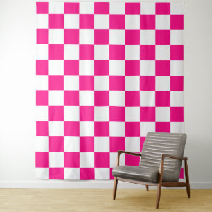 Gekreuzte Quadrate mit weißem, rosa Retro Wandteppich