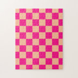 Gekreuzte Quadrate pfirsichfarbenes geometrisches<br><div class="desc">Kegelförmige Quadrate pfirsichpfirsichfarbenes geometrisches Retro-Puzzle. Spaß Spiele Geschenk für sie. Cooles geometrisches rechteckiges Muster in Retro. Vintag gefliester Pfirsich und heißrosa modernes Schachbrett.</div>