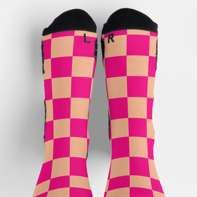 Gekreuzte Quadrate pfirsichfarbenes geometrisches  Socken (Oben)