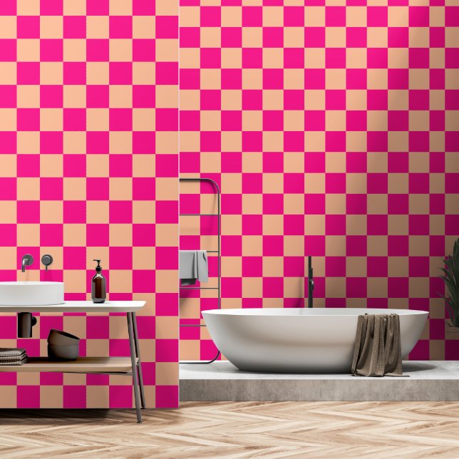Gekreuzte Quadrate pfirsichfarbenes geometrisches  Tapete (Badezimmer)
