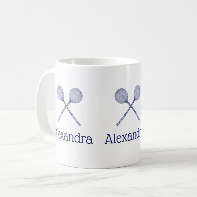 Gekreuzte Squashschläger Blau Kaffeetasse (Vorderseite Links)