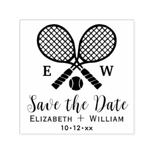 Gekreuzte Tennis-Schläger-Monogramm Save-the-Date Permastempel