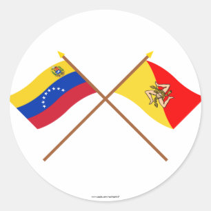 Gekreuzte Venezuela- und Sizilien-Flaggen Runder Aufkleber