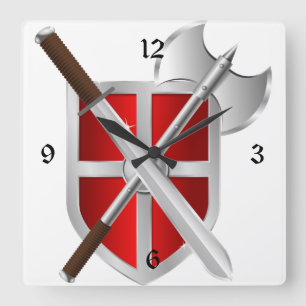 Gekreuzte Waffen auf Schild Quadratische Wanduhr