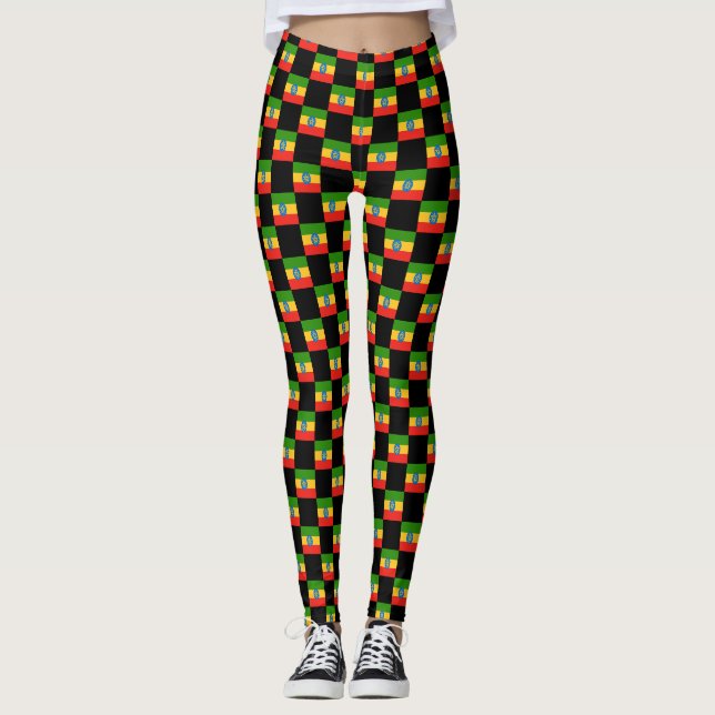 Gekreuztes Äthiopisches Flaggenmuster Leggings (Vorderseite)
