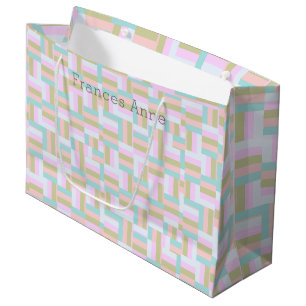 Gekreuztes Muster rosa/blau-grün/goldweiß/weiß Große Geschenktüte
