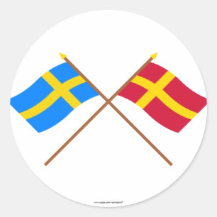 Gekreuztes Schweden und Skåneland landskap Flagge Runder Aufkleber