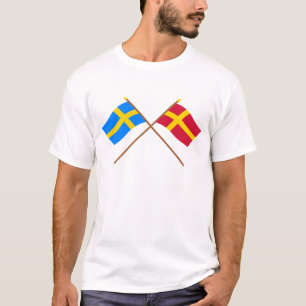 Gekreuztes Schweden und Skåneland landskap Flagge T-Shirt