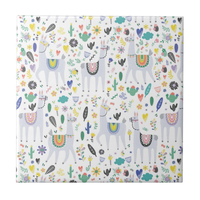 Gekritzel-Alpaka-Muster Fliese (Vorderseite)