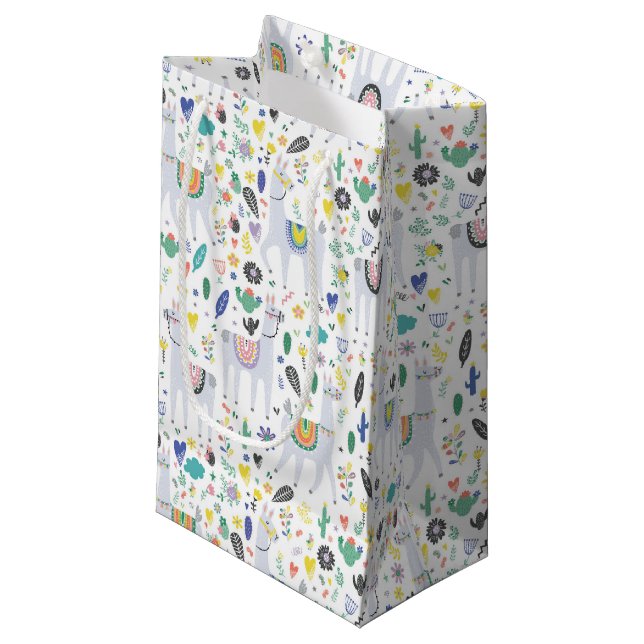 Gekritzel-Alpaka-Muster Kleine Geschenktüte (Vorderseite Schrägansicht)