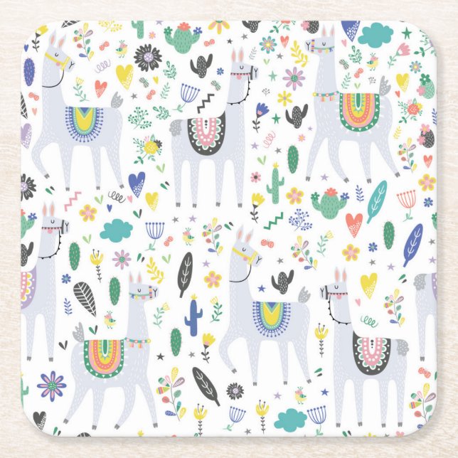 Gekritzel-Alpaka-Muster Rechteckiger Pappuntersetzer (Vorderseite)