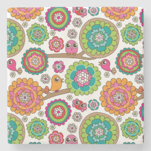 Gekritzel-Blumen-Hintergrundmuster Steinuntersetzer