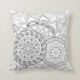 Gekritzel-Blumen und Mandalas Kissen