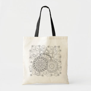 Gekritzel-Blumen und Mandalas Tragetasche