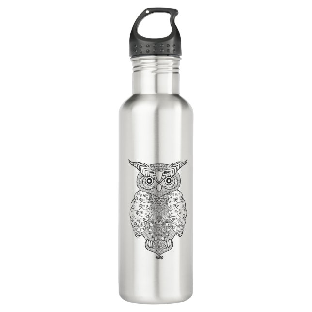 Gekritzel-Eule Edelstahlflasche (Vorderseite)