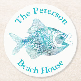 Gekritzel-Fisch-Ozean-Themed PapierUntersetzer Runder Pappuntersetzer