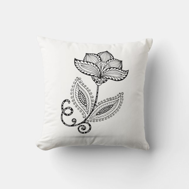 Gekritzel Hennastrauch-Paisleys Mehndi Kissen (Vorderseite)