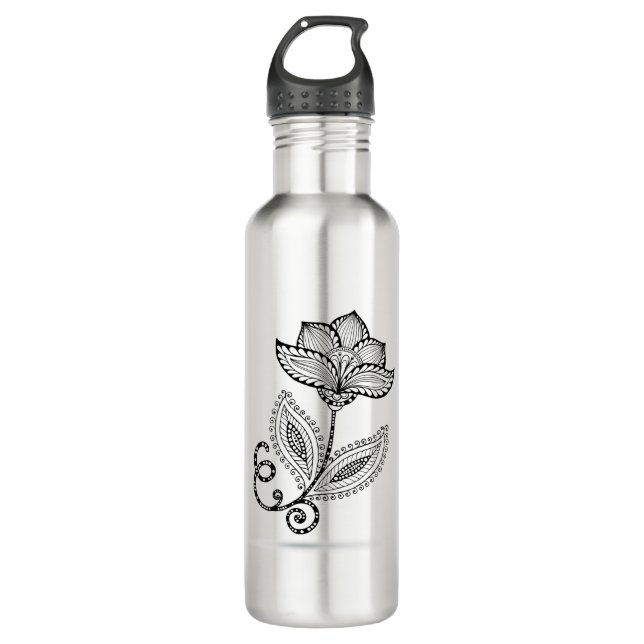 Gekritzel Hennastrauch-Paisleys Mehndi Trinkflasche (Vorderseite)