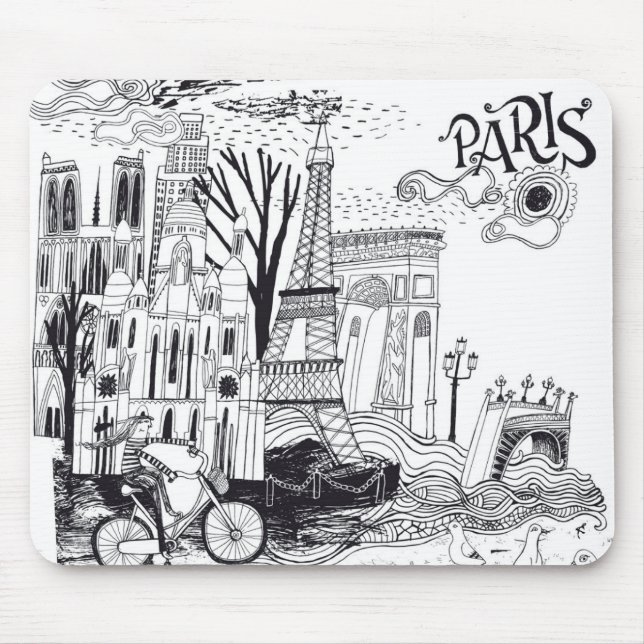 Gekritzel Paris Frankreich Mousepad (Vorne)