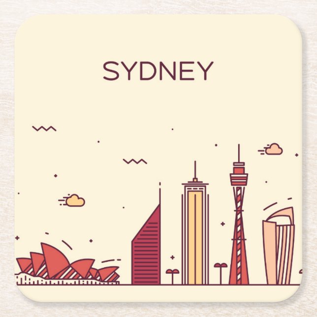 Gekritzel-Skyline Sydneys, Australien | Rechteckiger Pappuntersetzer (Vorderseite)