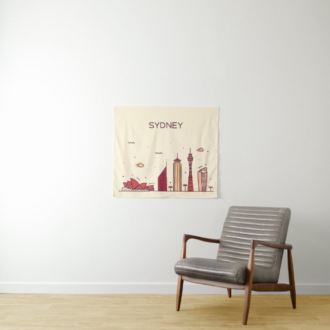 Gekritzel-Skyline Sydneys, Australien | Wandteppich (Beispiel (Horizontal))