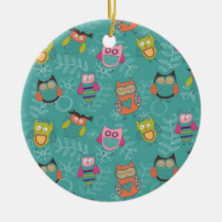 Gekritzelte Eulen auf aquamarinem Keramik Ornament