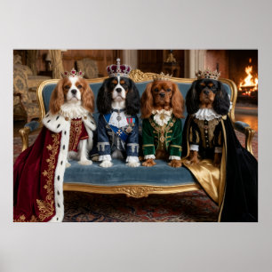 Gekrönte Cavalier Spaniels auf königlichem Sofa-Po Poster