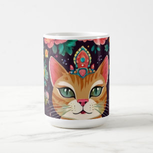 Gekrönte juwelenbesetzte Katze Kaffeetasse