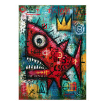 Gekrönter roter Monsterfisch Neo-Expressionistisch