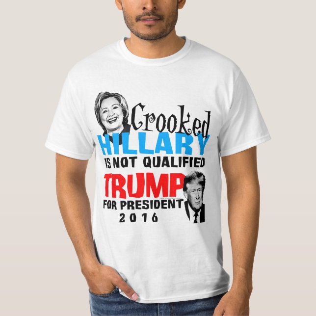 Gekrümmter Hillary Donald Trump für Präsidenten T-Shirt (Vorderseite)
