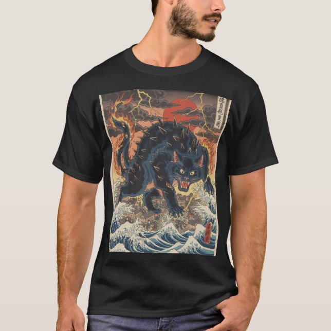 Gekrümmtes Kaiju über tobendem Ozean T-Shirt (Vorderseite)