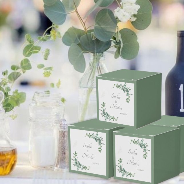 Geladene Geschenkschachteln Grün Eucalyptus (Boites cadeaux invités mariage eucalyptus, vert sauge, boites dragées)