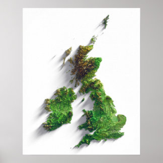 Gelände-Reliefkarte für Britische Inseln Poster