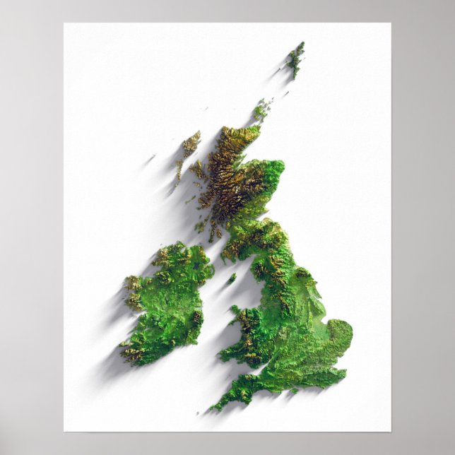 Gelände-Reliefkarte für Britische Inseln Poster (Vorne)
