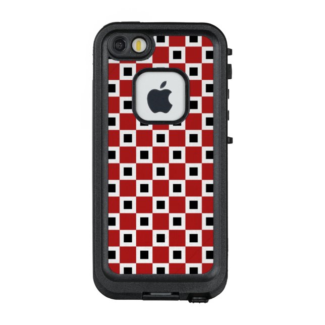 Geländerte rote, weiße und schwarze Quadrate LifeProof iPhone Hülle (Rückseite)