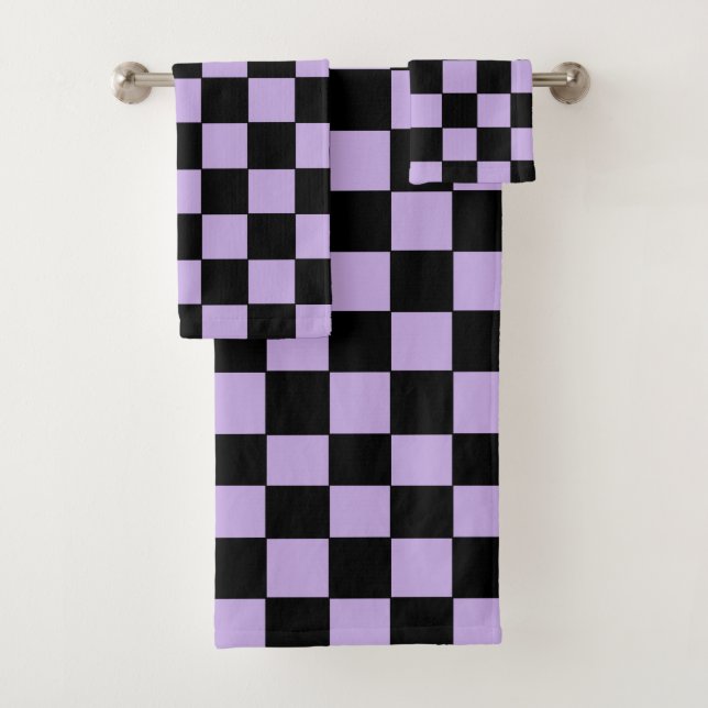 Geländerter Lavendel und Schwarz Badhandtuch Set (Insitu)