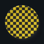 Geländertes Gold und Schwarz Pappteller<br><div class="desc">Abstrakte Digitalkunst aus Gold und schwarzen Quadraten in einer karierten Formation.</div>