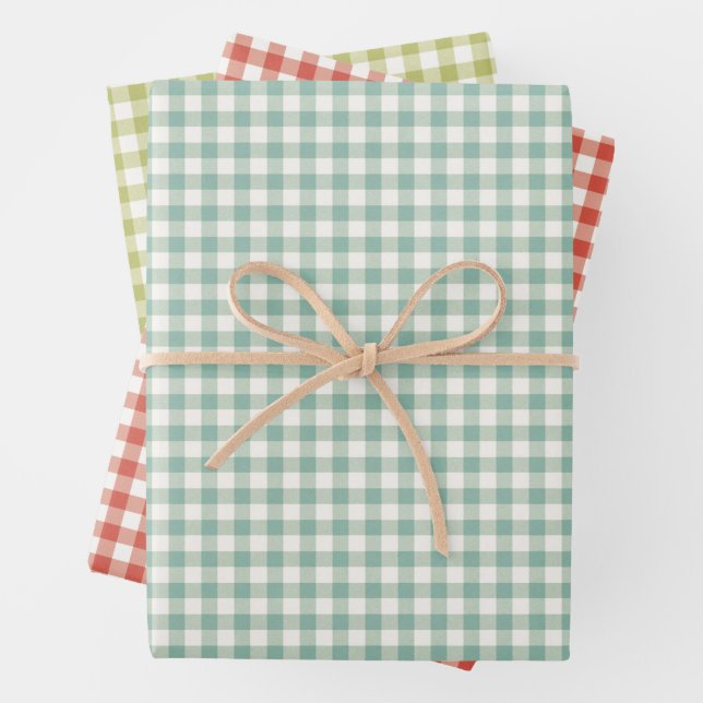 Geländertes Rotes kariertes Blau Gelb Geschenkpapier Set (Beispiel)