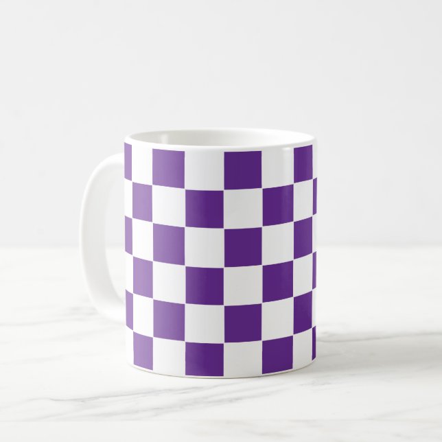 Geländertes Royal Lila und weiß Kaffeetasse (Vorderseite Links)