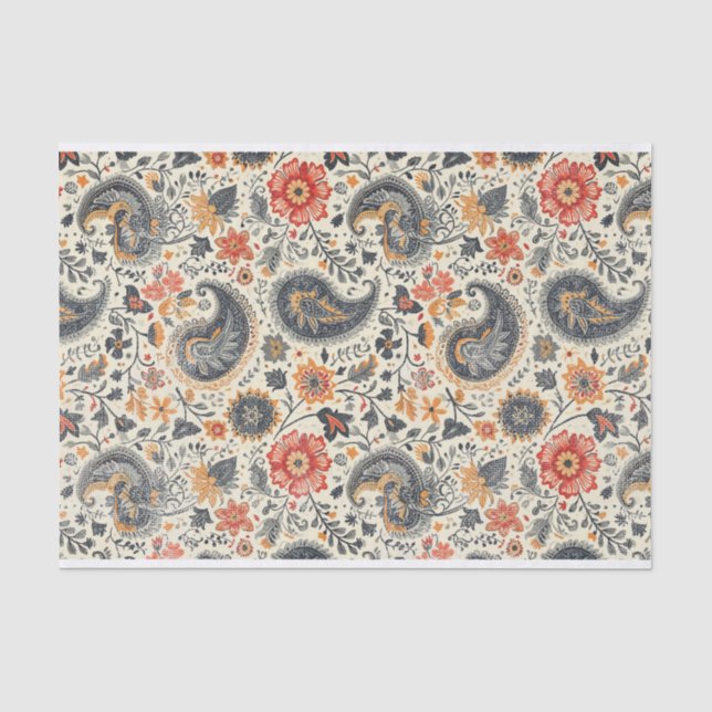 Geländetes Orangen- und Blaupaisley-Muster Seidenpapier (Vorderseite)