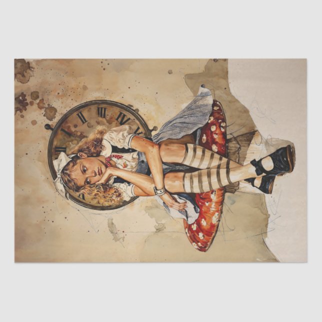 gelangweilte Alice im Wunderland auf einem Pilz Seidenpapier (Vorderseite)