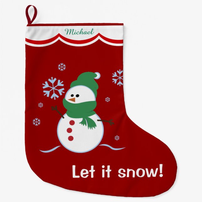 Gelassen ihm schneien Snowman personalisiert Großer Weihnachtsstrumpf (Vorderseite)