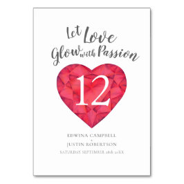 Gelassen Liebe glühen mit Leidenschaft Aquarellrot Tischnummer