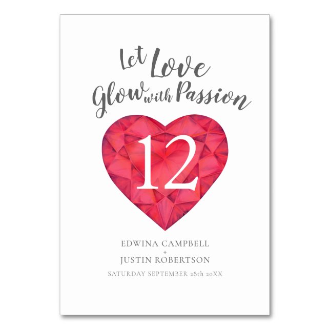 Gelassen Liebe glühen mit Leidenschaft Aquarellrot Tischnummer (Vorderseite)