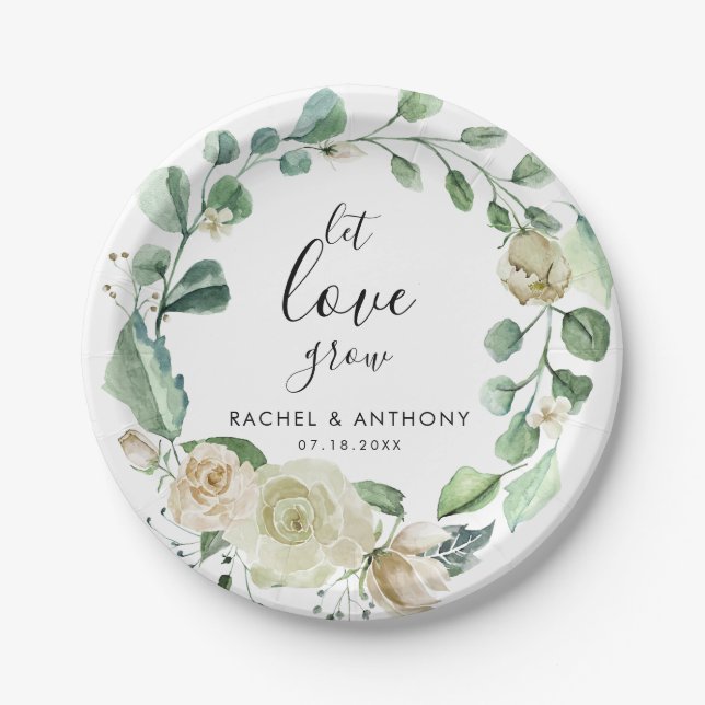 Gelassen Liebe Grow Boho Chic Hochzeit Blumenreath Pappteller (Vorderseite)