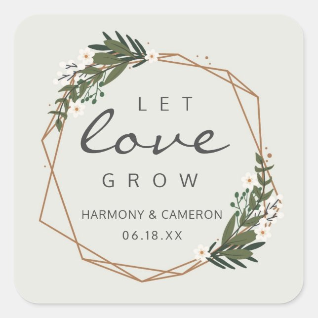 Gelassen Liebe Grow Boho Geometric Gold Wedding Quadratischer Aufkleber (Vorderseite)