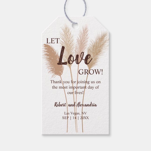Gelassen Liebe Pampas Gras Gastgeschenk Hochzeit w Geschenkanhänger (Vorderseite)