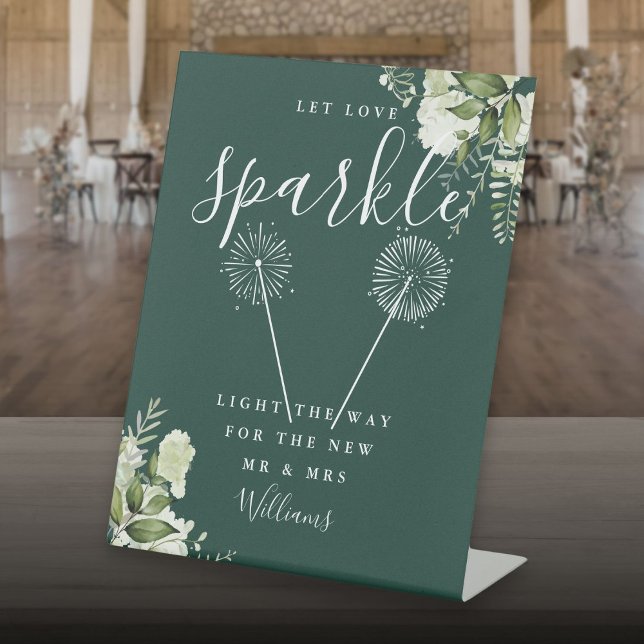 Gelassen Liebe Sparkle Floral Emerald Wedding Sockelschild (Let Love Sparkle Floral Emerald Wedding Pedestal Sign)