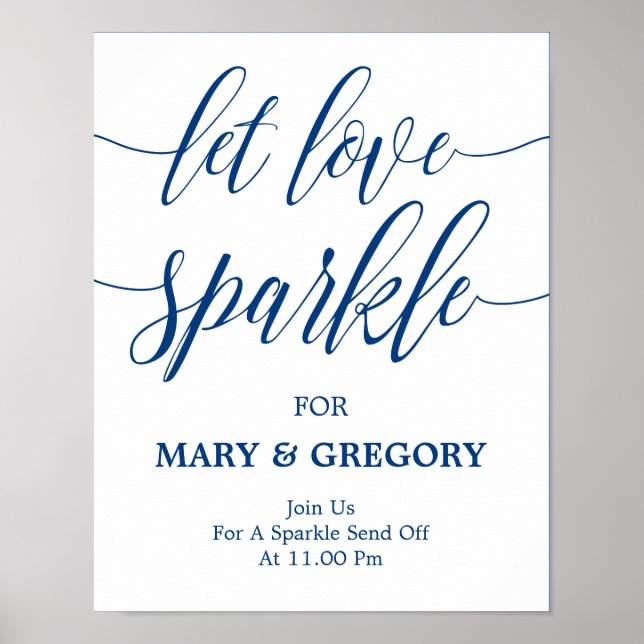 Gelassen Liebe Sparkle Wedding Sign Navy Blue Poster (Vorne)